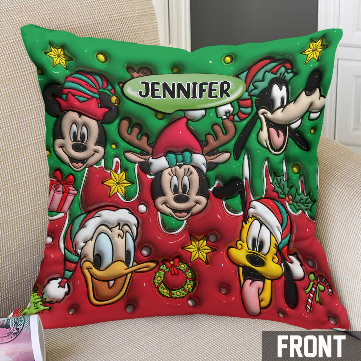 Personalized Christmas Mouse Throw Pillow Custom Name Gift