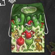 Load image into Gallery viewer, Personalized Grinch Drawstring Tote Bag for Christmas Gifts
