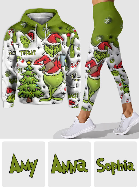 Personalized Grinch Hoodie and Leggings Set Christmas Gift
