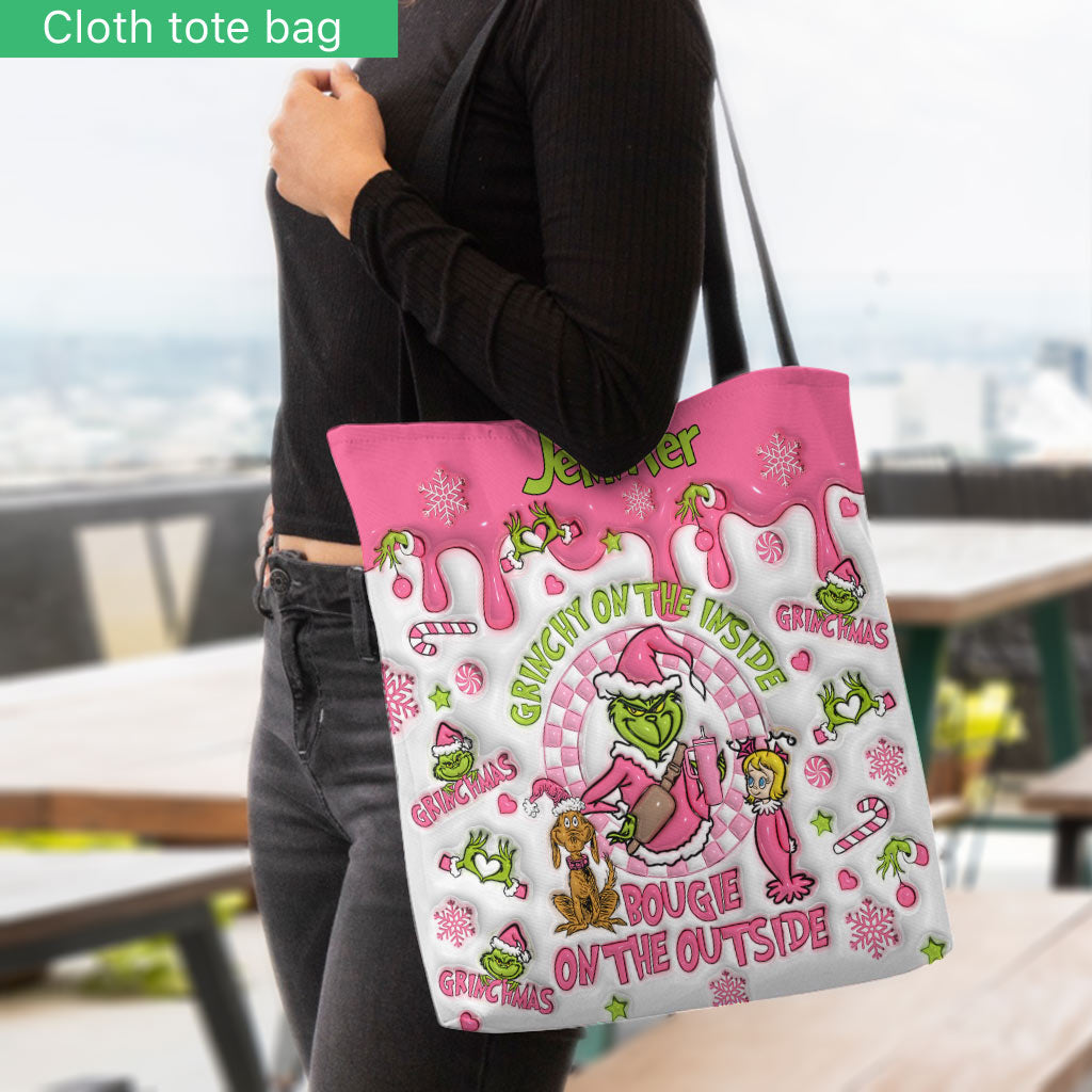 Personalized Grinchy On The Inside Tote Bag Custom Name Gift