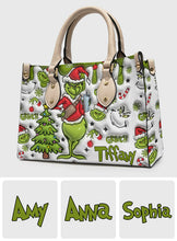 Load image into Gallery viewer, Personalized Merry Grinchmas Leather Handbag Gift for Women
