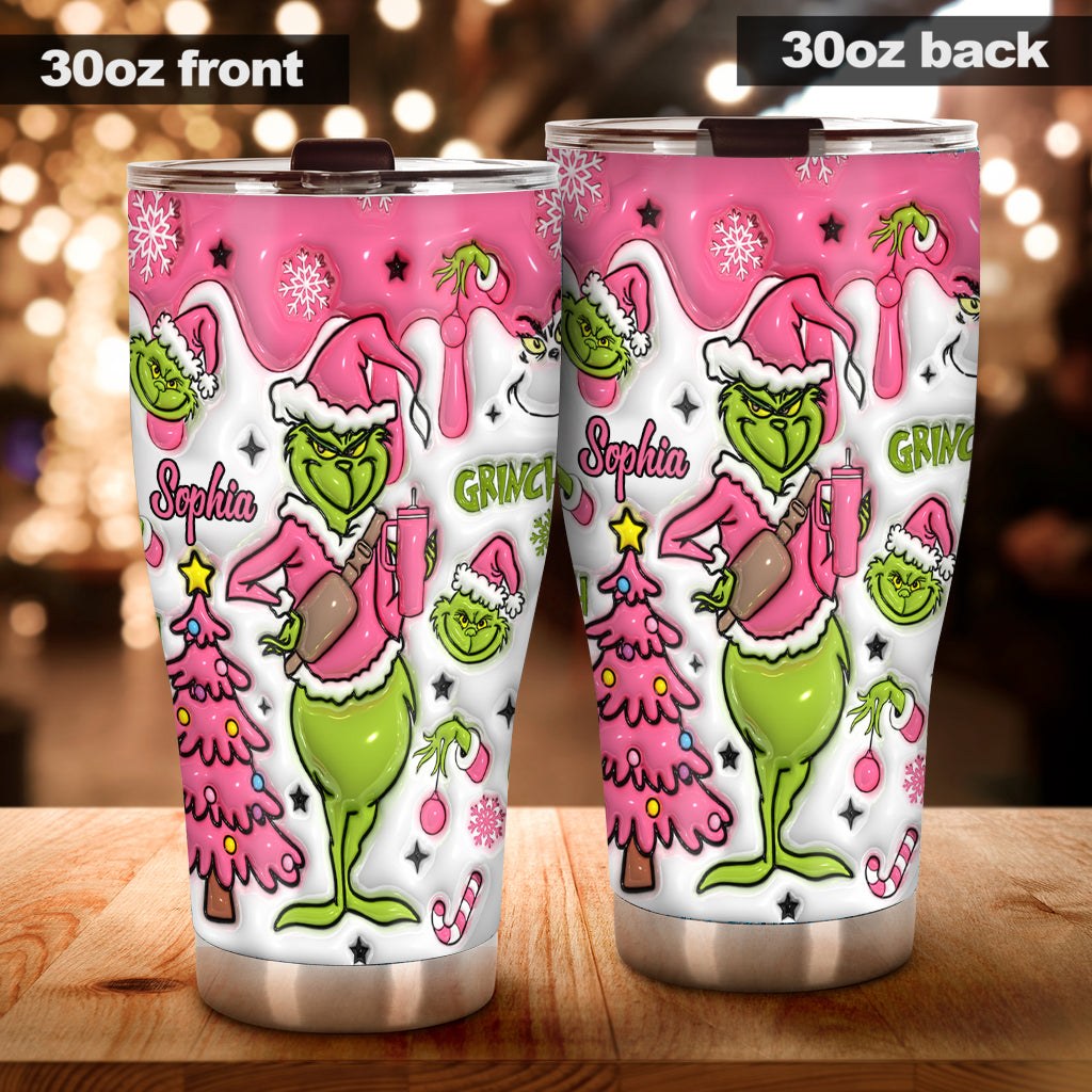 Personalized Stainless Steel Grinch Tumbler with Name for Christmas