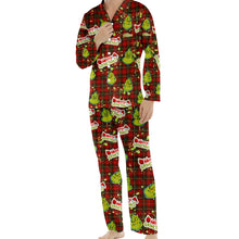 Load image into Gallery viewer, Personalized Merry Grinchmas Button Down Pajamas for Couples
