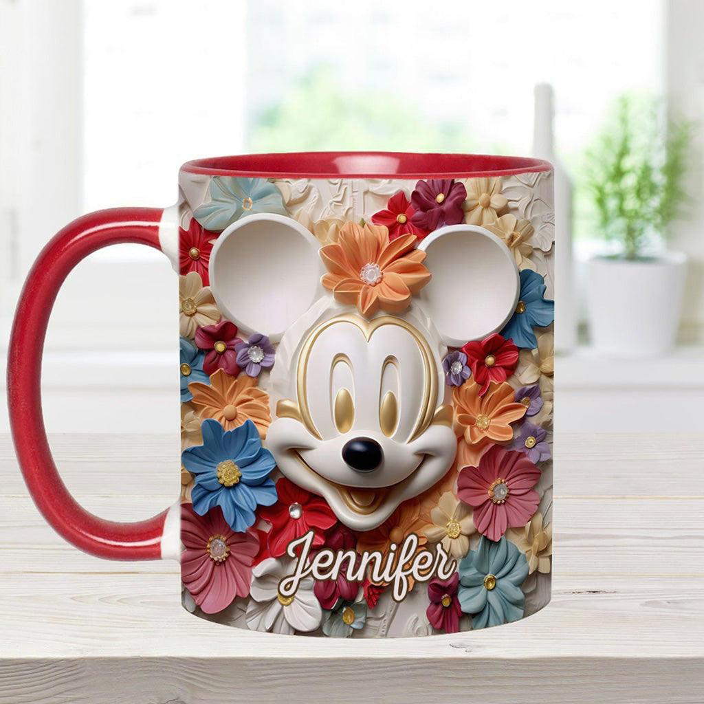 Personalized Floral Mouse Accent Mug Custom Name Gift for Mom