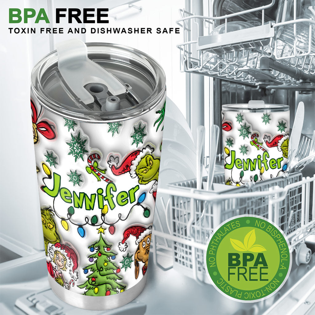 Personalized Grinch Tumbler with Name Custom Christmas Gift