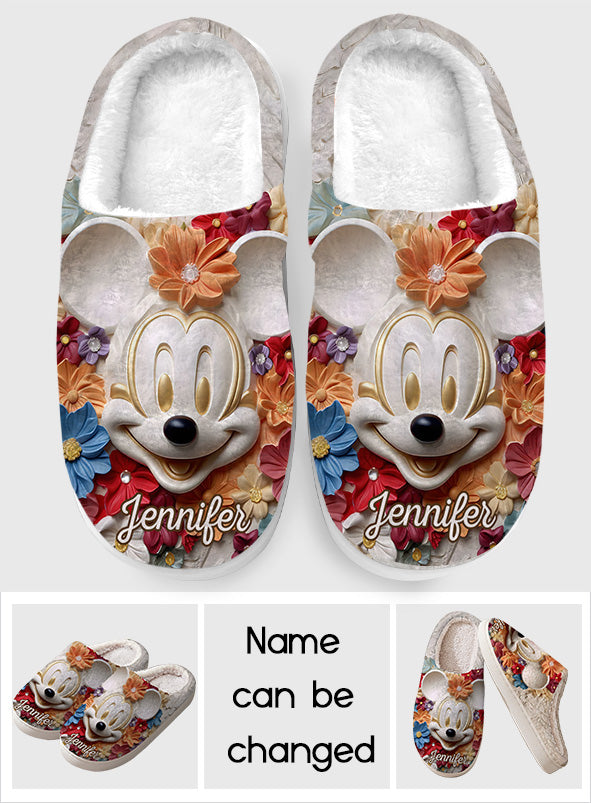Personalized Mouse Slippers with Custom Name Floral Design Gift