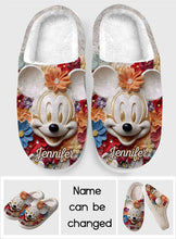 Load image into Gallery viewer, Personalized Mouse Slippers with Custom Name Floral Design Gift
