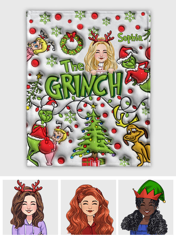Personalized Grinch Blanket Custom Name Gift for Christmas