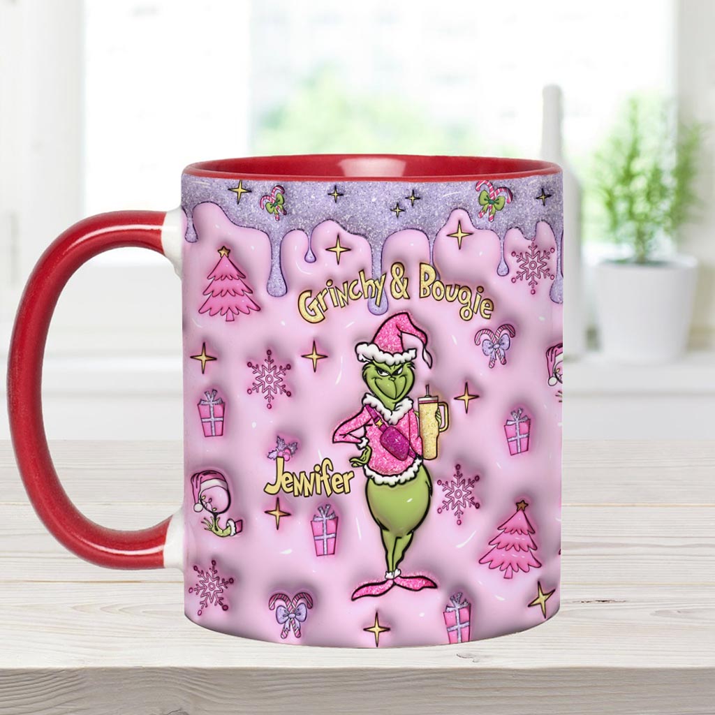 Personalized Grinchy & Bougie Accent Mug Custom Name Gift for Christmas