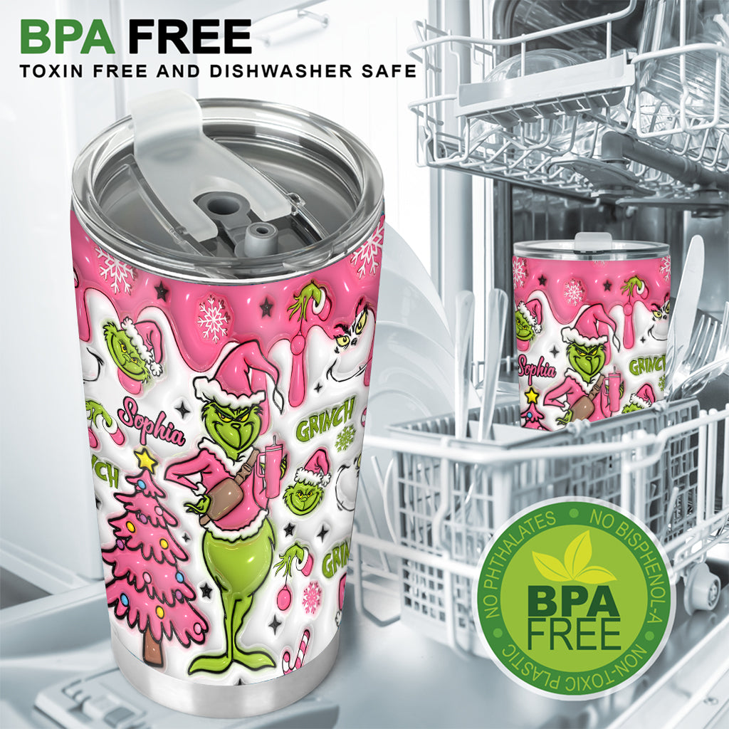 Personalized Stainless Steel Grinch Tumbler with Name for Christmas