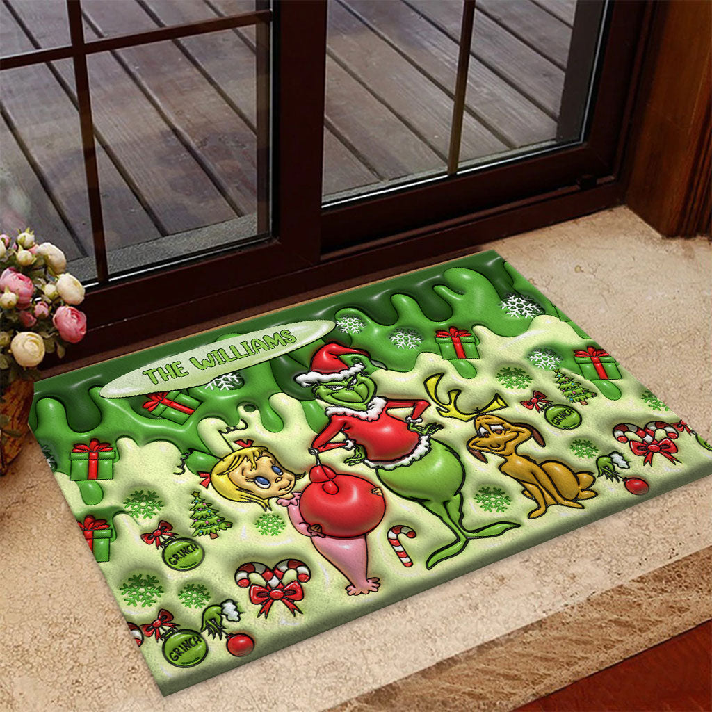 Personalized Grinch Christmas Doormat Custom Family Name Gift