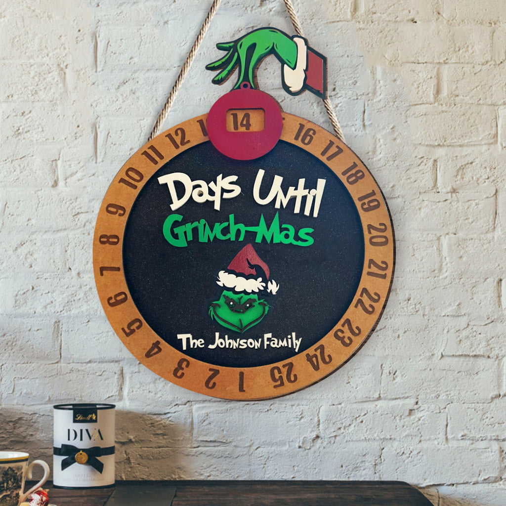 Personalized Grinch Christmas Countdown Sign for Family