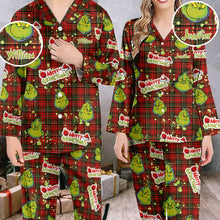 Load image into Gallery viewer, Personalized Merry Grinchmas Button Down Pajamas for Couples
