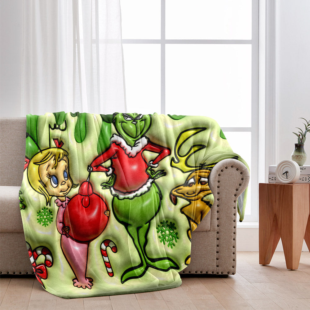 Personalized Grinch Christmas Blanket Custom Name Gift