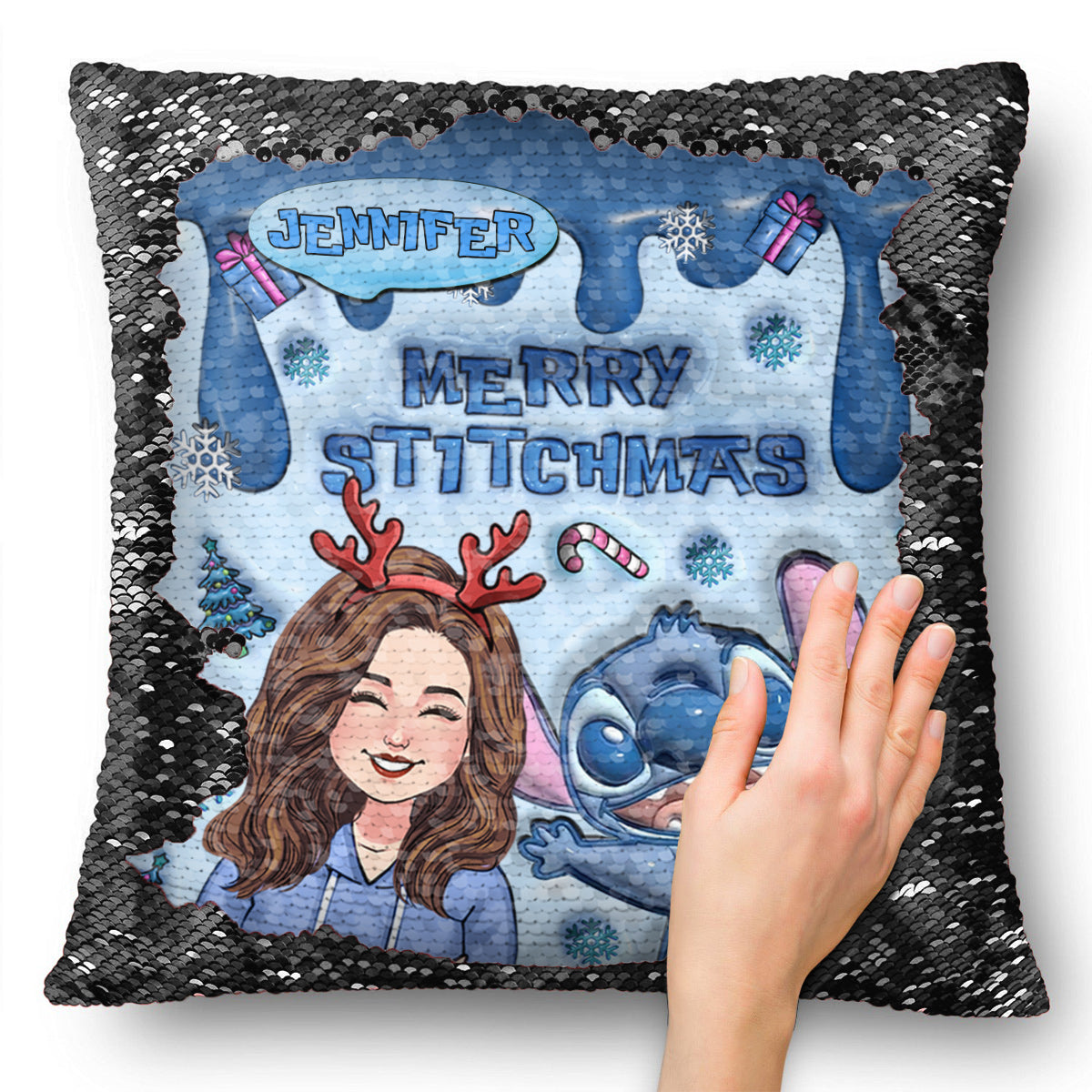 Personalized Sequin Pillow Cover Merry Christmas Gift for Mom