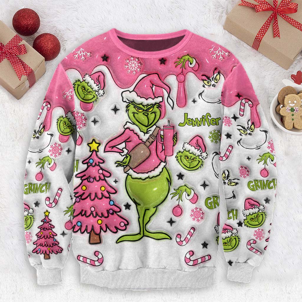 Personalized Grinch Ugly Christmas Sweater Gift for Mom
