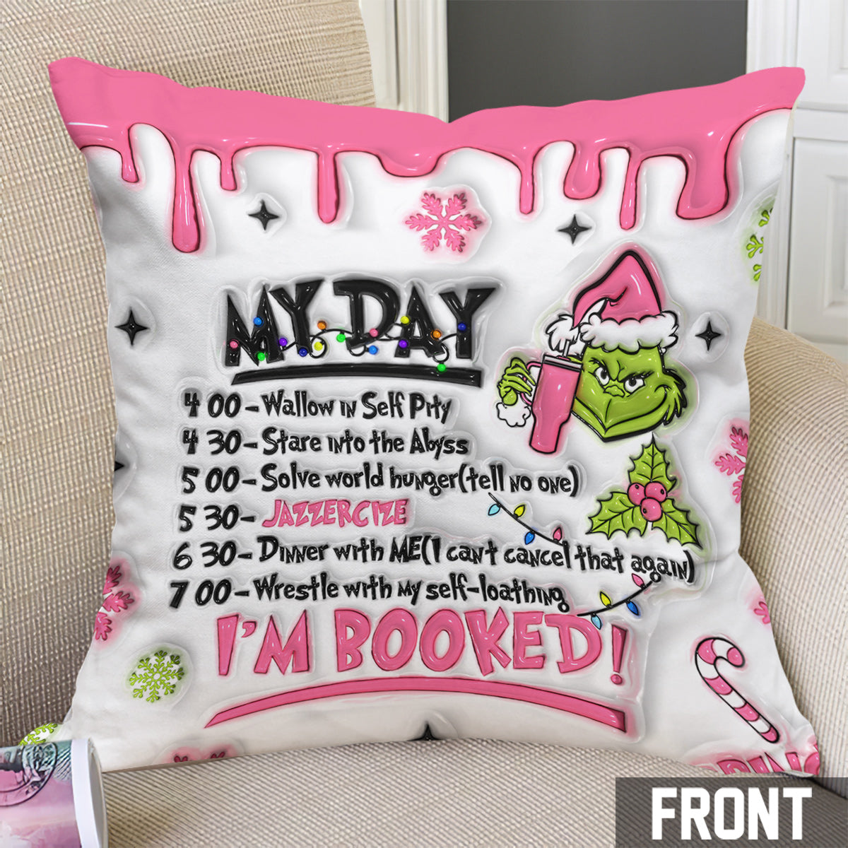 Personalized Grinch Christmas Throw Pillow with Custom Name