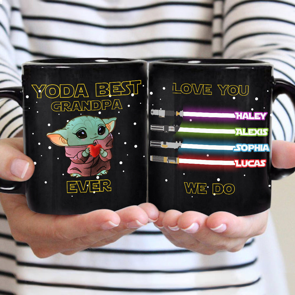 Personalized Yoda Best Grandpa Ever Mug with Custom Names Gift for Father's Day