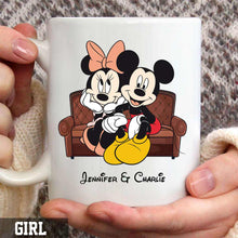 Load image into Gallery viewer, Personalized Couple Mug with Names and Mickey Design Gift
