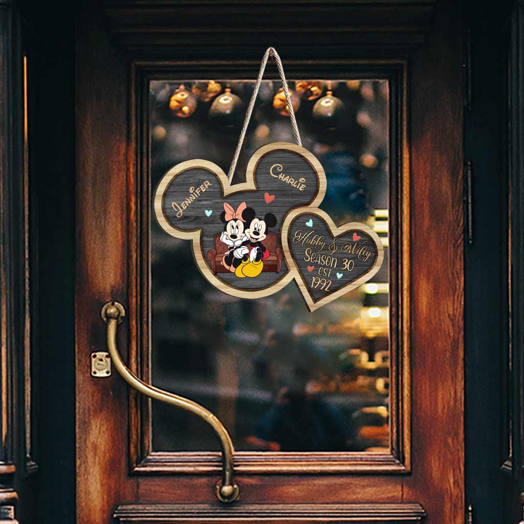 Personalized Mickey Mouse Couple Wood Sign Custom Family Name