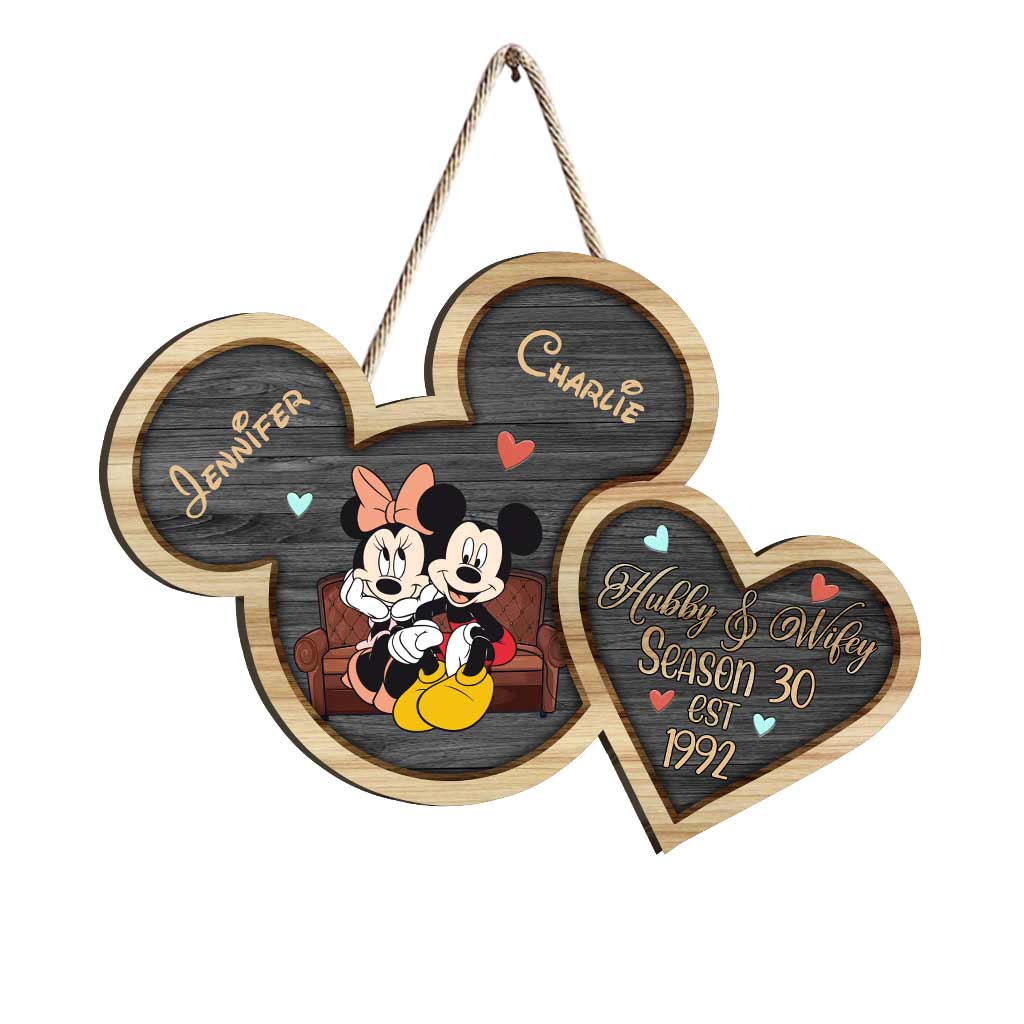 Personalized Mickey Mouse Couple Wood Sign Custom Family Name