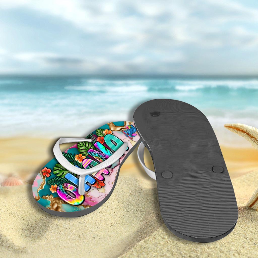 Personalized Tropical Ohana Flip Flops Custom Name Summer Gift