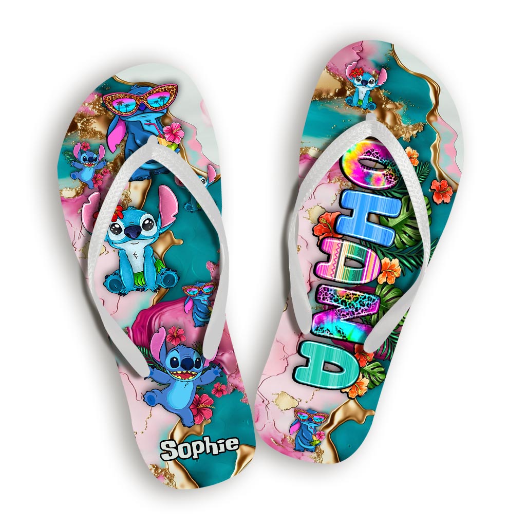 Personalized Tropical Ohana Flip Flops Custom Name Summer Gift