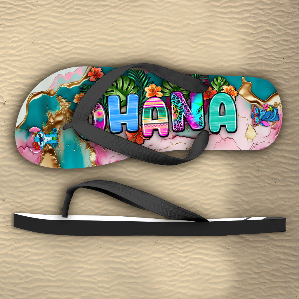 Personalized Tropical Ohana Flip Flops Custom Name Summer Gift