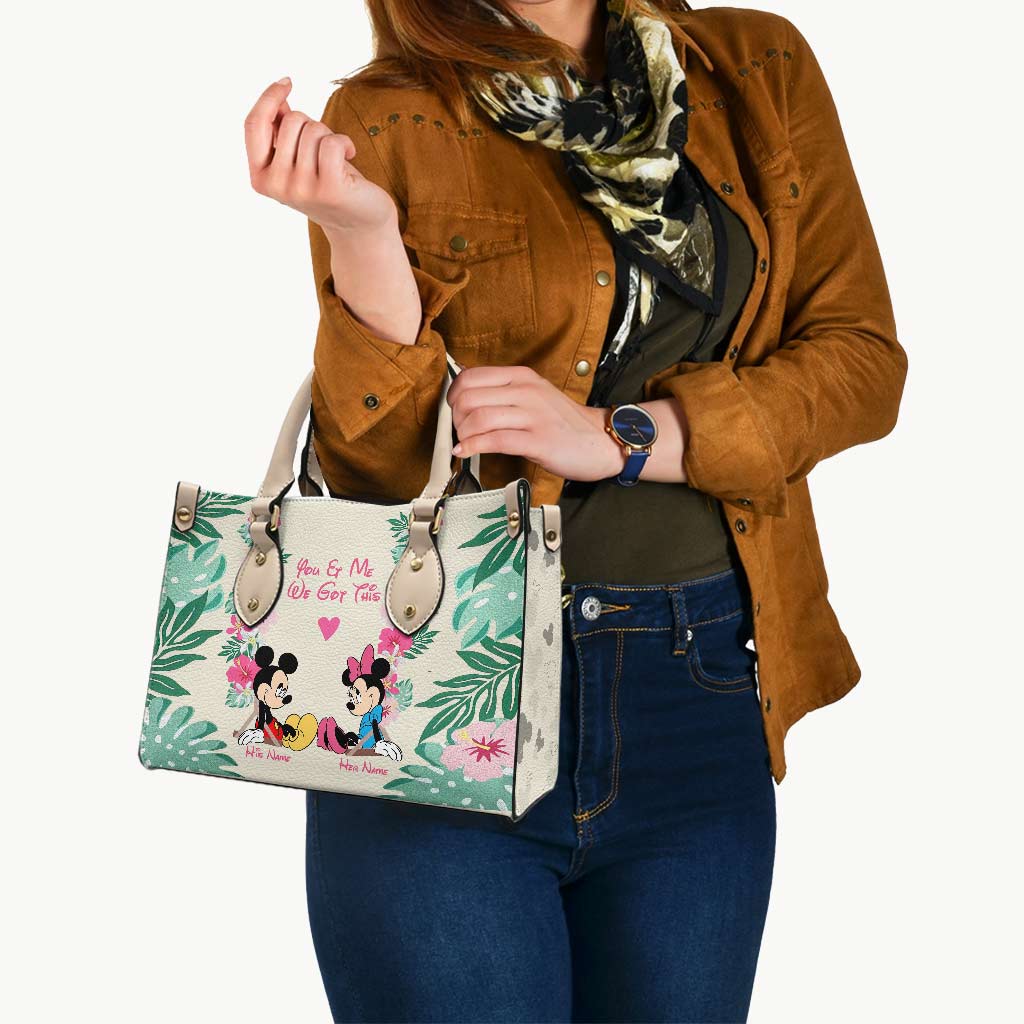Personalized Leather Handbag with Mickey & Minnie Design for Couples