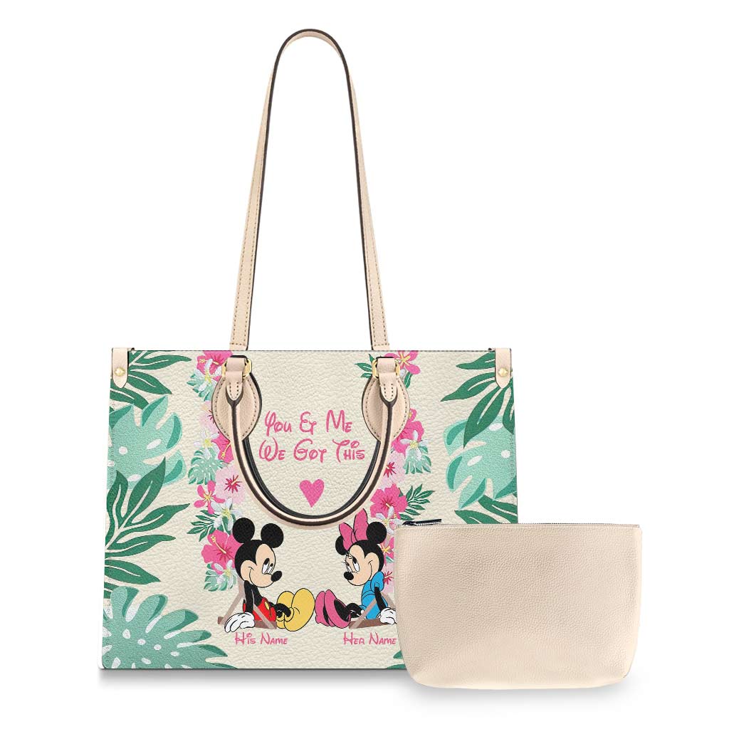 Personalized Leather Handbag with Mickey & Minnie Design for Couples