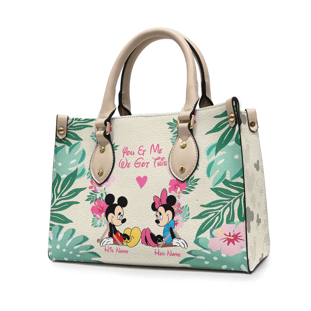 Personalized Leather Handbag with Mickey & Minnie Design for Couples