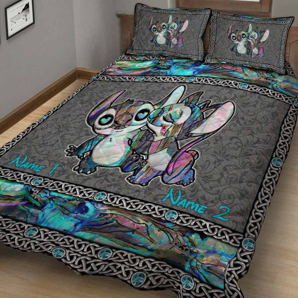Personalized Cartoon Character Quilt Set Custom Names Couple Gift