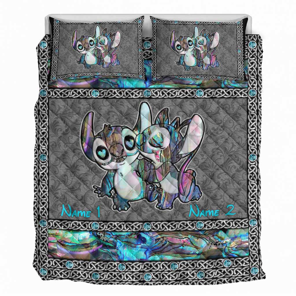 Personalized Cartoon Character Quilt Set Custom Names Couple Gift