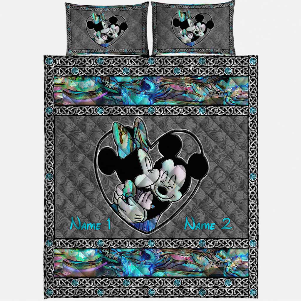Personalized Mickey Mouse Quilt Set Custom Names Gift for Couples