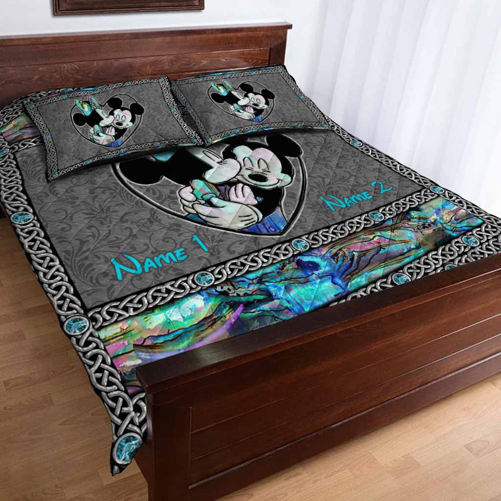 Personalized Mickey Mouse Quilt Set Custom Names Gift for Couples