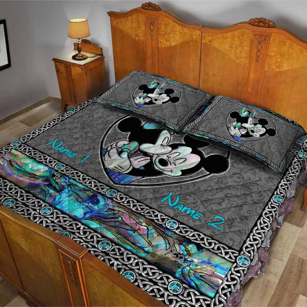 Personalized Mickey Mouse Quilt Set Custom Names Gift for Couples