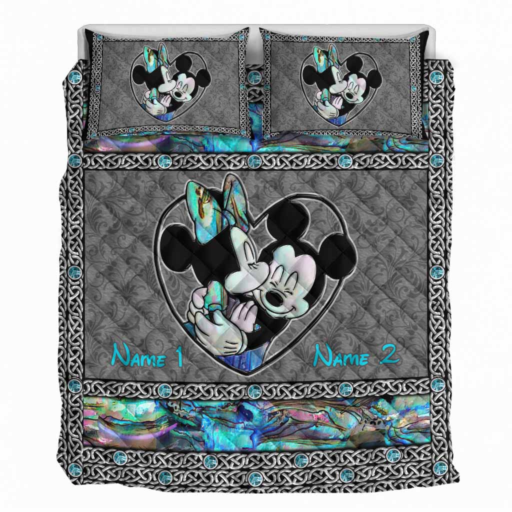Personalized Mickey Mouse Quilt Set Custom Names Gift for Couples