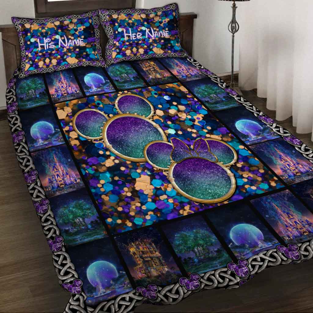 Personalized Mickey Mouse Quilt Set Custom Name Gift for Couples