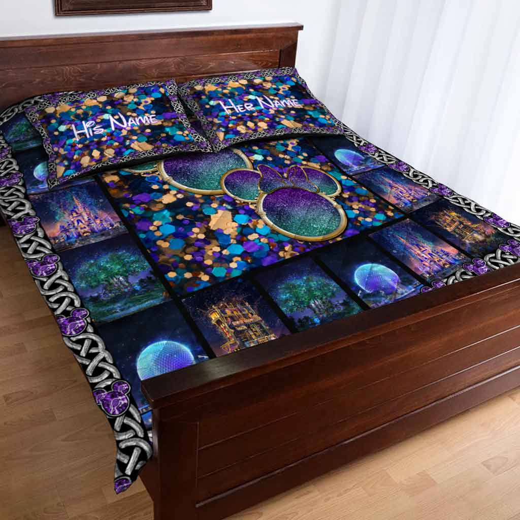 Personalized Mickey Mouse Quilt Set Custom Name Gift for Couples