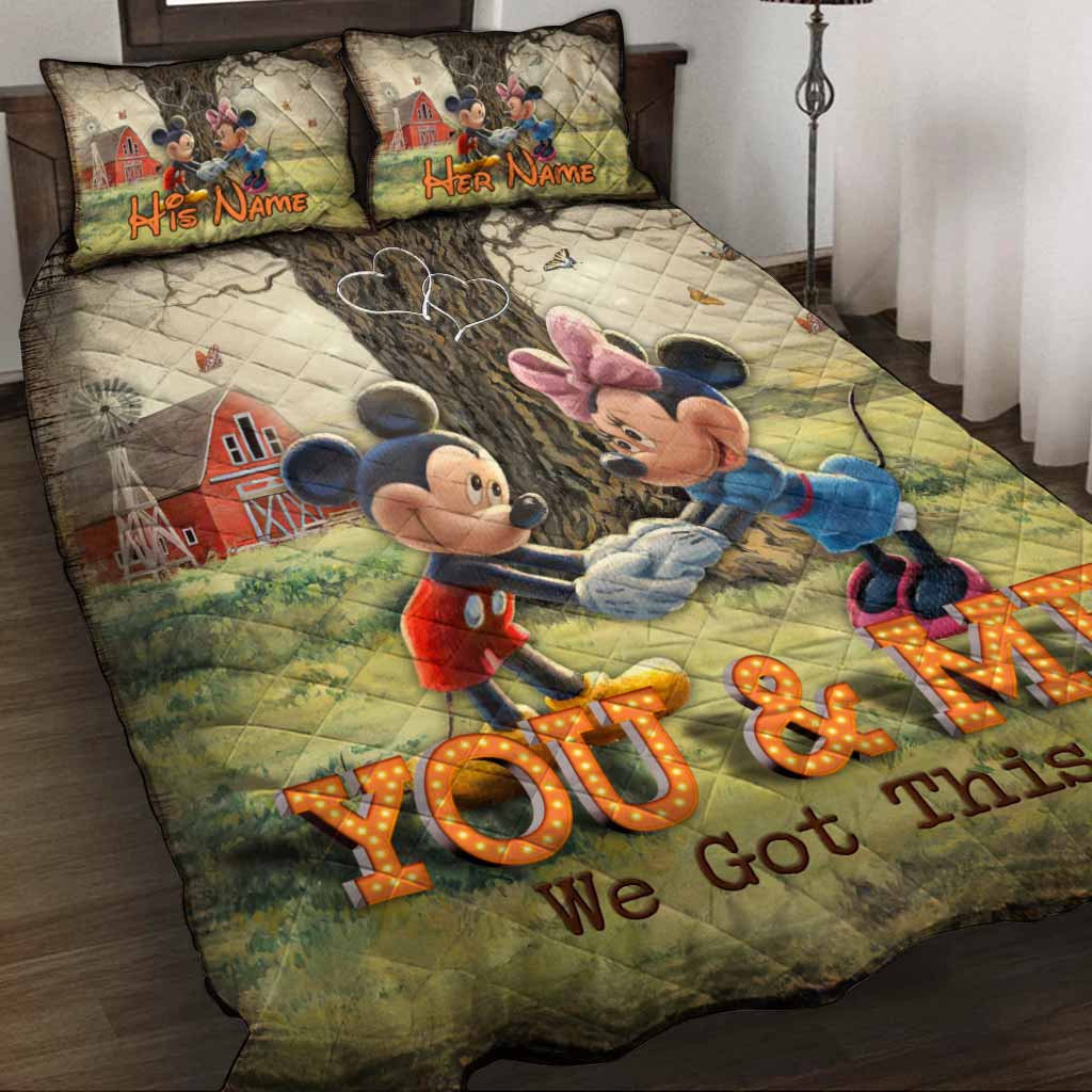 Personalized Mickey Mouse Quilt Set Custom Names Unique Couple Gift