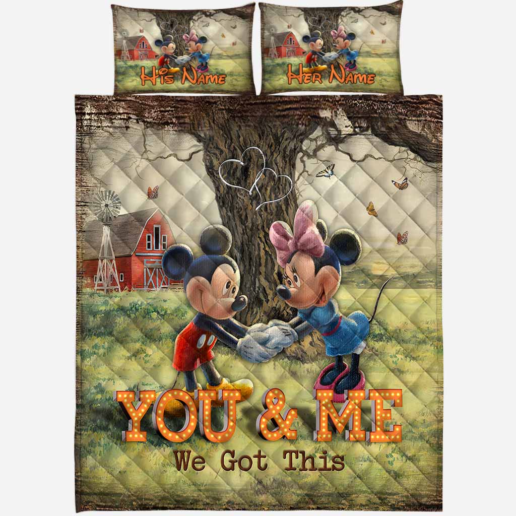 Personalized Mickey Mouse Quilt Set Custom Names Unique Couple Gift