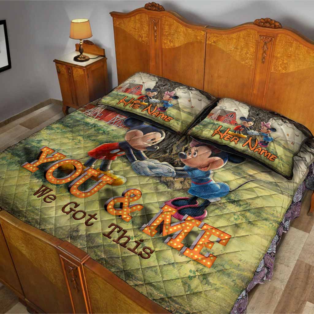 Personalized Mickey Mouse Quilt Set Custom Names Unique Couple Gift