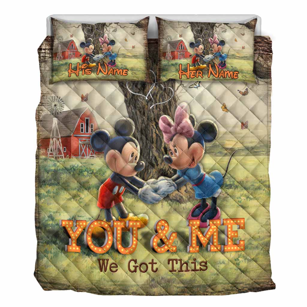 Personalized Mickey Mouse Quilt Set Custom Names Unique Couple Gift