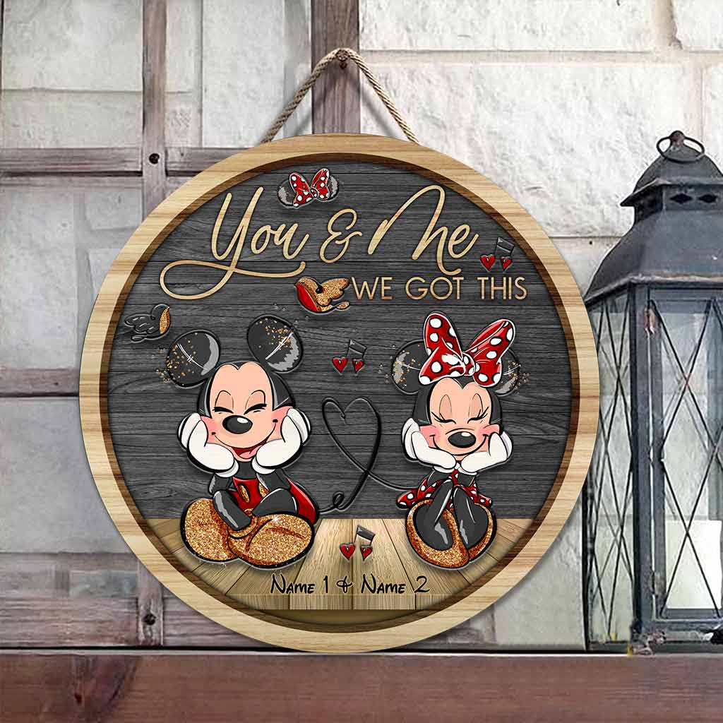 Personalized Round Wood Sign with Mickey & Minnie Ears for Couples | Custom Name Home Decor