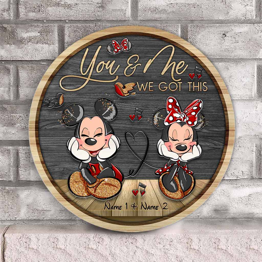 Personalized Round Wood Sign with Mickey & Minnie Ears for Couples | Custom Name Home Decor