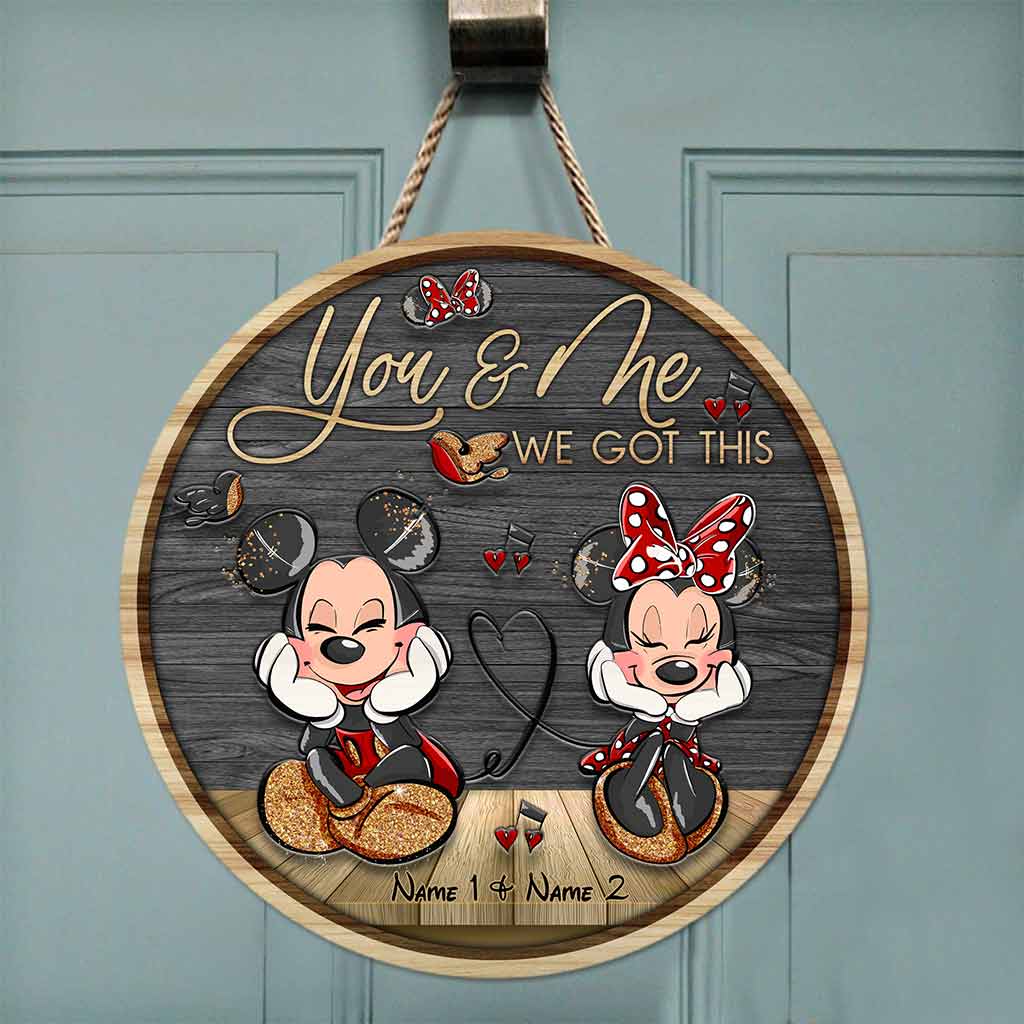 Personalized Round Wood Sign with Mickey & Minnie Ears for Couples | Custom Name Home Decor