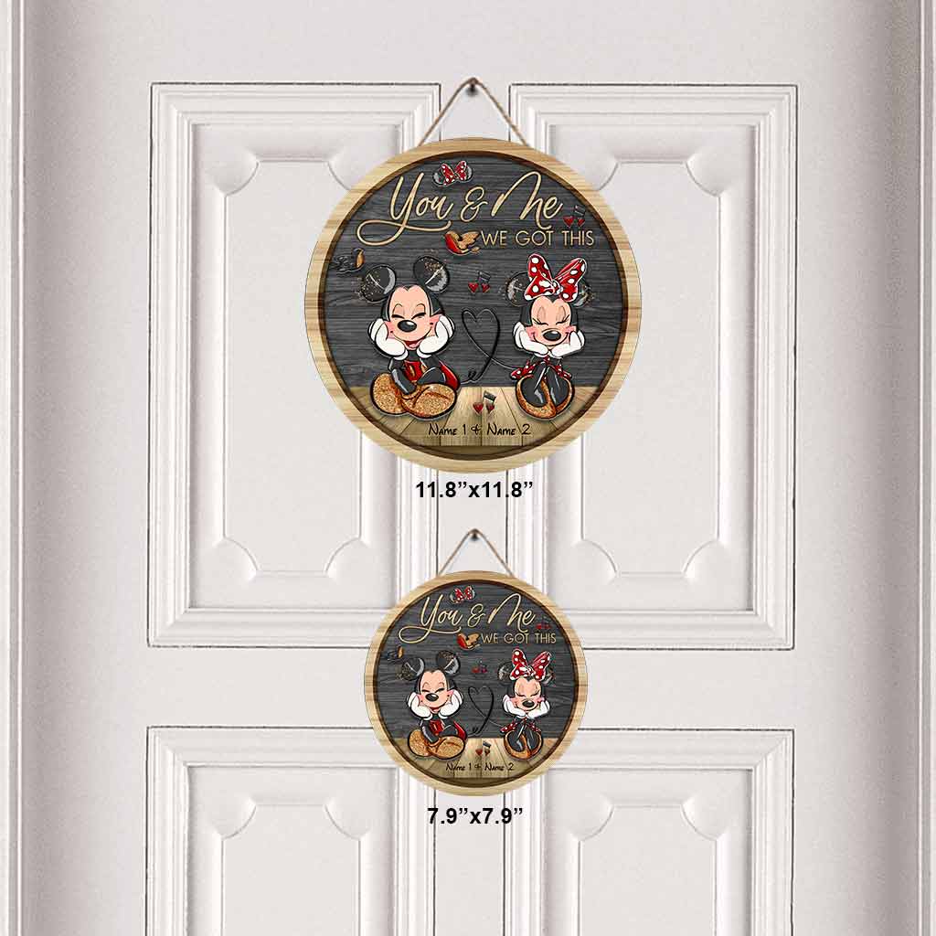 Personalized Round Wood Sign with Mickey & Minnie Ears for Couples | Custom Name Home Decor