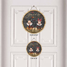 Load image into Gallery viewer, Personalized Round Wood Sign with Mickey &amp; Minnie Ears for Couples | Custom Name Home Decor
