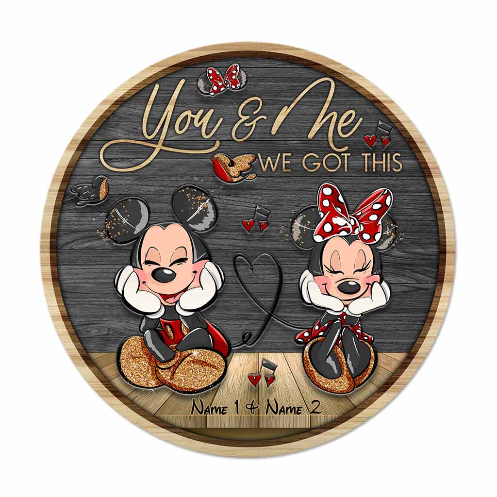 Personalized Round Wood Sign with Mickey & Minnie Ears for Couples | Custom Name Home Decor