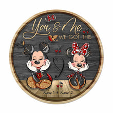 Load image into Gallery viewer, Personalized Round Wood Sign with Mickey &amp; Minnie Ears for Couples | Custom Name Home Decor

